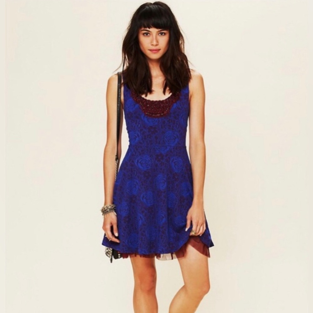 Free People Navy Blue Embellished Rock Princess Dress (xS)